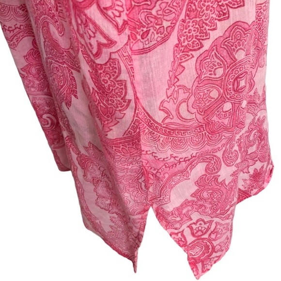 Jones New York Tunic Blouse Boho long Sleeve paisley pink cotton light Women’s L - Picture 6 of 14
